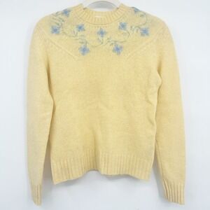 Braemar Womens Yellow Shetland Wool Floral Cottagecore Vintage Granny Sweater 34